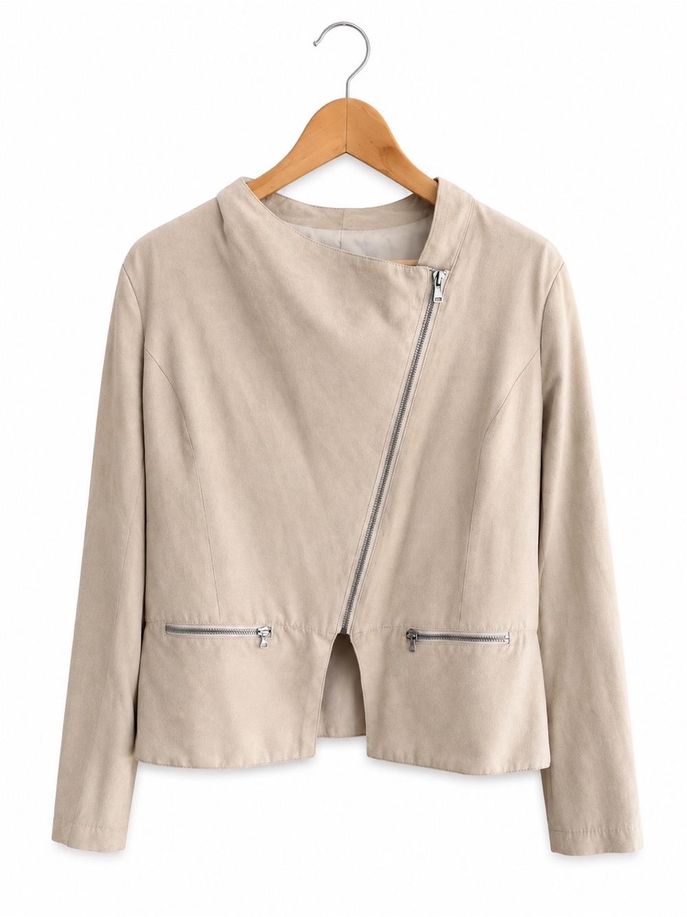DKNY Beige Faux Suede Asymmetrical Moto Jacket Size L